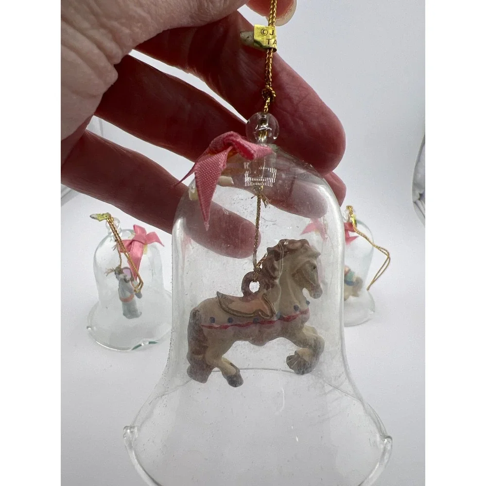 3 Carrousel Bell Ornament Horse 90s‎ Vintage Christmas